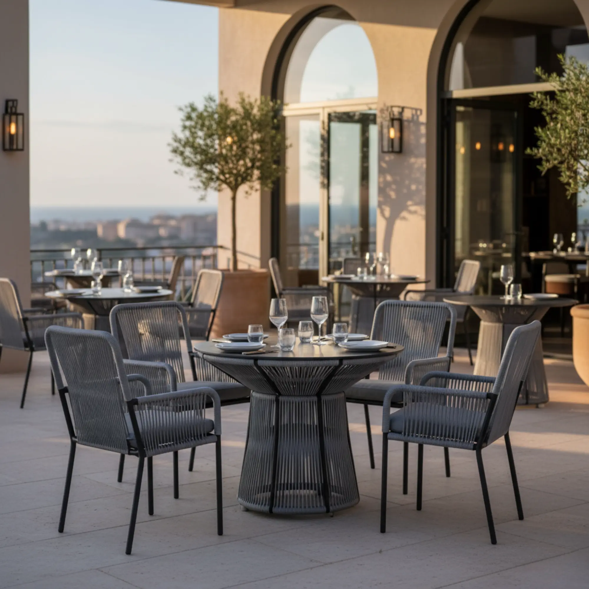 Mesa redonda de exterior de cuerda Rodhos 91